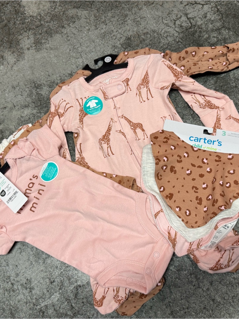 Carter's Pink and Brown Giraffe Print Baby One-Piece Set